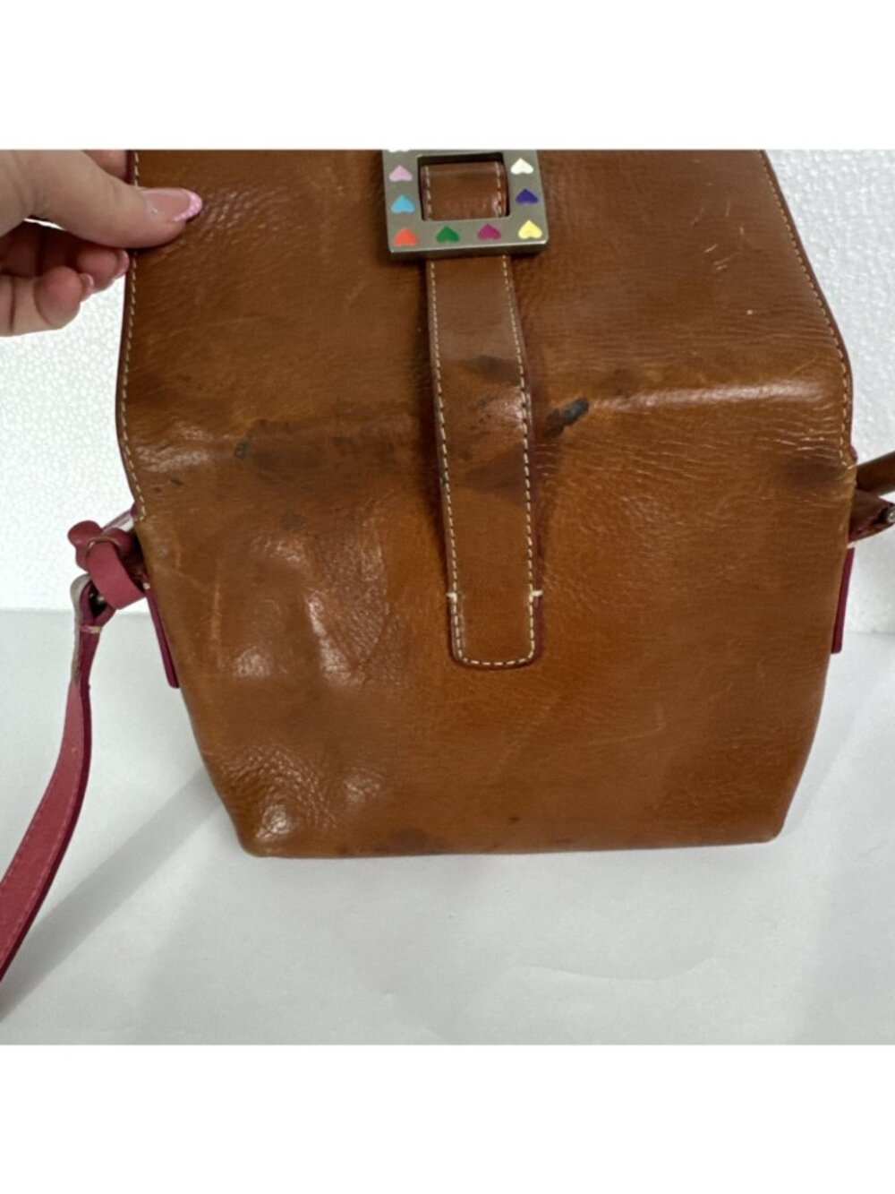 Dooney & Bourke Leather Brown Pink Heart Buckle Mini Shoulder Crossbody Bag Y2K - Picture 9 of 16